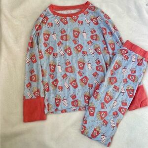 Tullabee Kids Bamboo Unisex Popcorn Print Long Sleeve Pajamas - Red and Blue